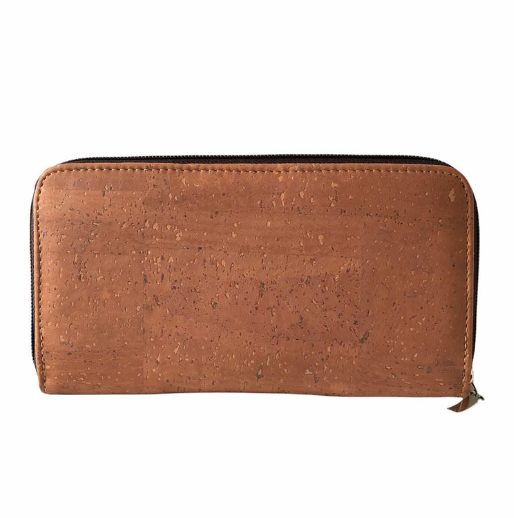Cork Leather Vegan Zip Wallet for Women - Rosy Brown - EcoArtisans