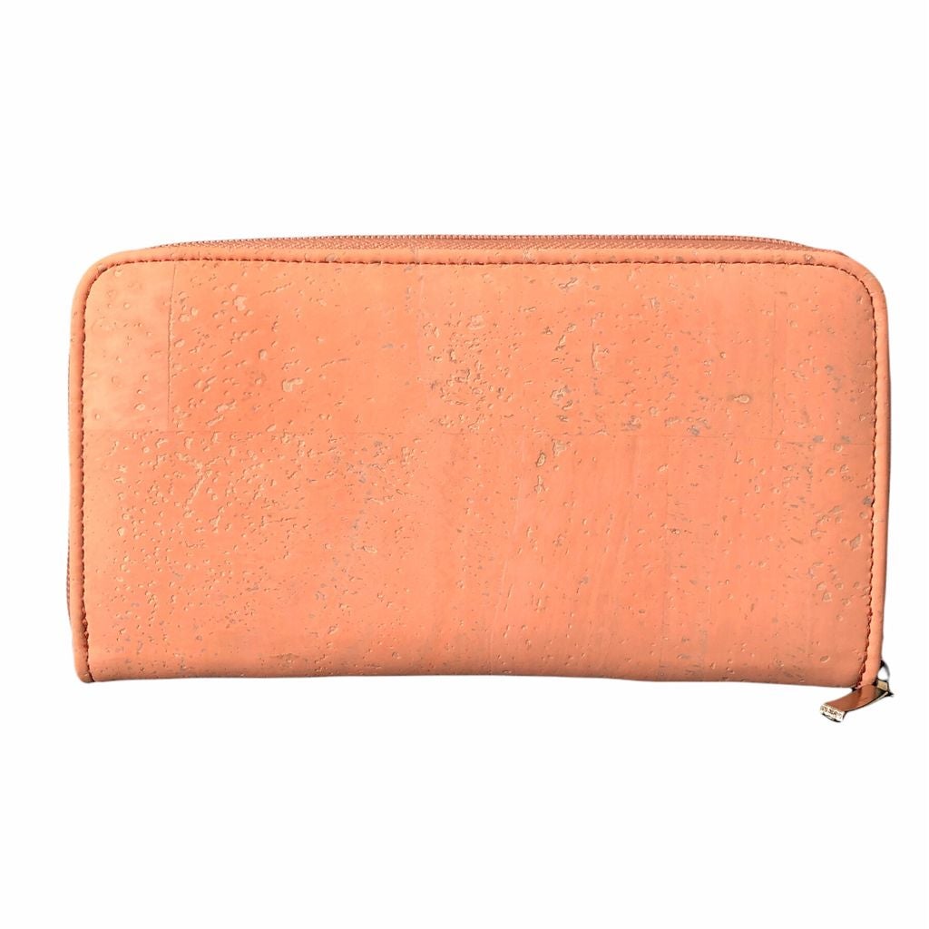 Cork Leather Vegan Zip Wallet for Women - Salmon - EcoArtisans