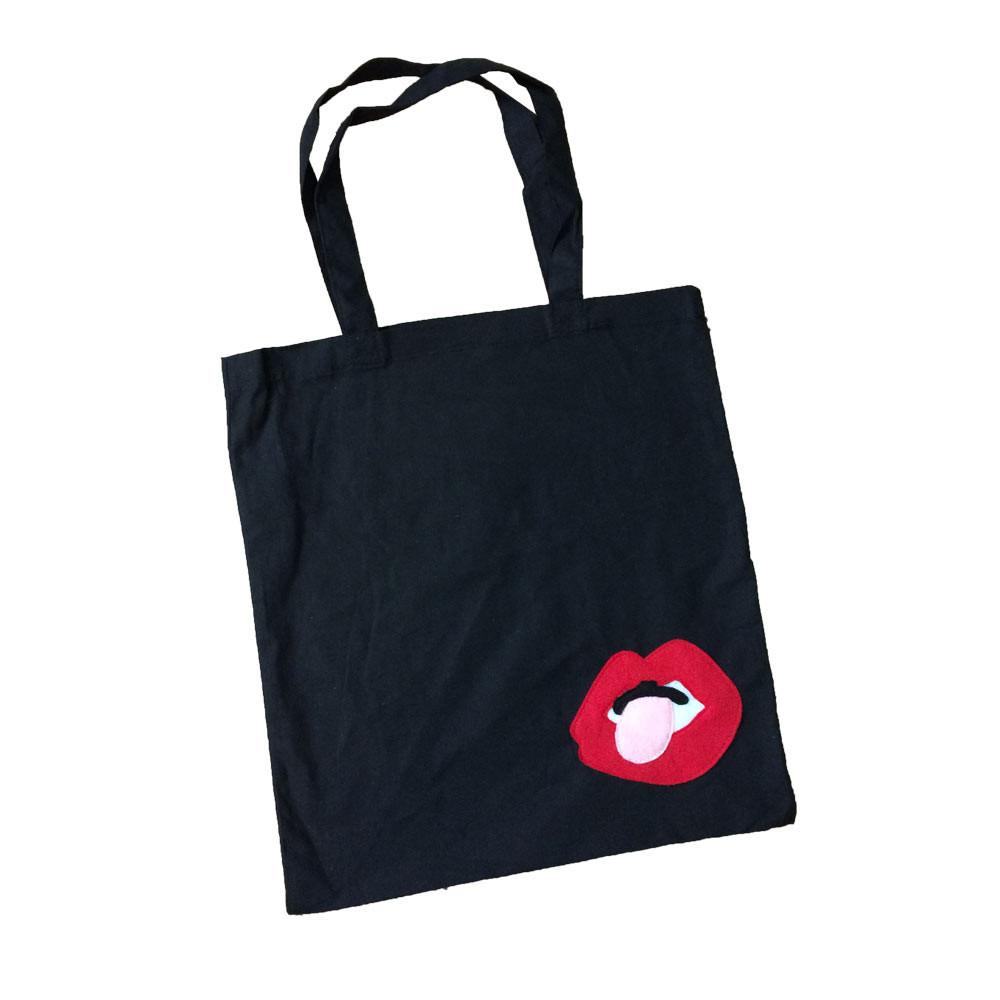 mi cielo x Donald Robertson - Lips Black Tote Bag - EcoArtisans