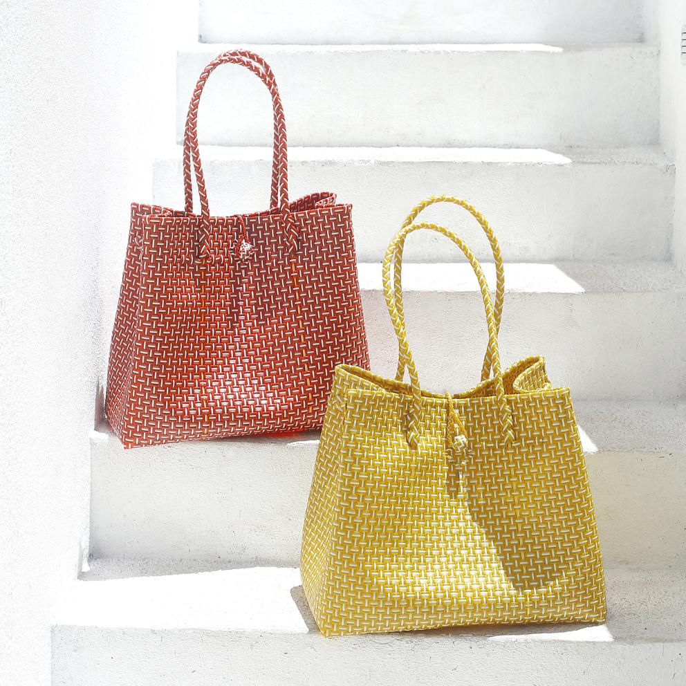 TOKO Bazaar Woven Tote Bags: Your Every Day Essentials, in Mustard Yellow & White - EcoArtisans