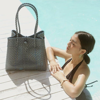 Toko Recycled Woven Tote Bag, in Navy - EcoArtisans